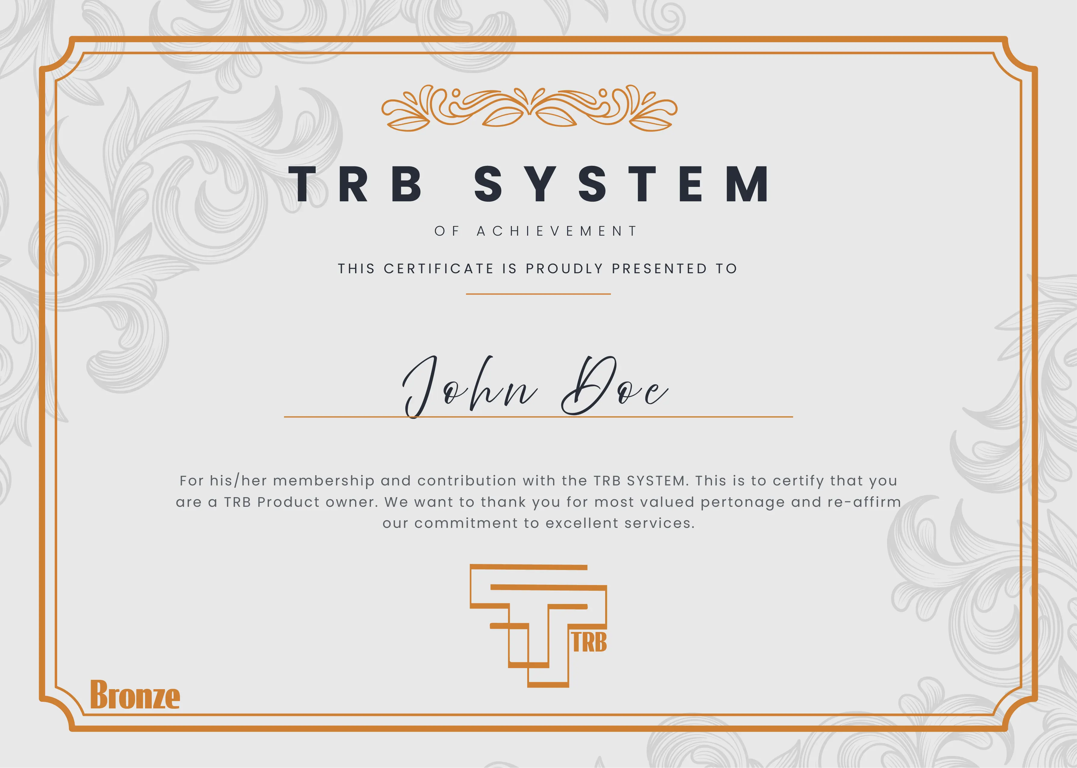 trb system certificate bronze